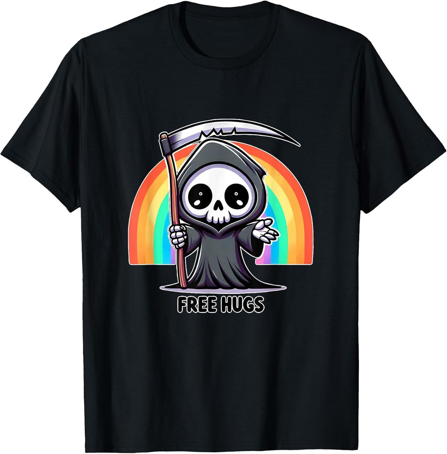 Skeleton Grim Reaper Halloween Funny Rainbow Free hugs