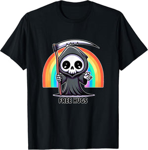 Skeleton Grim Reaper Halloween Funny Rainbow Free hugs