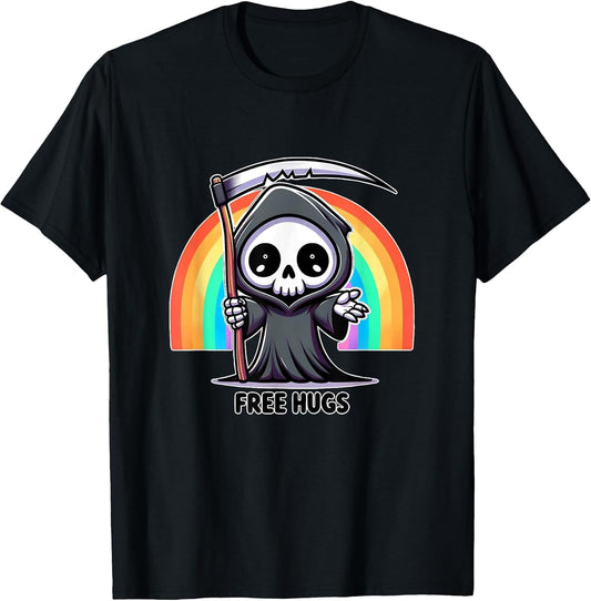 Skeleton Grim Reaper Halloween Funny Rainbow Free hugs