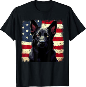 Patriotic Black German Shepherd USA American Flag Dog Lover
