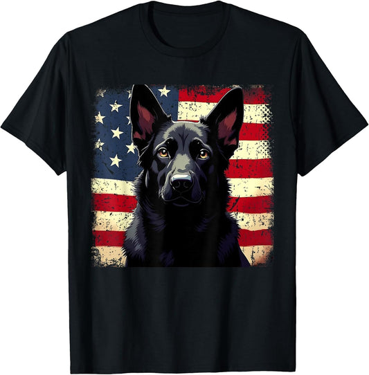 Patriotic Black German Shepherd USA American Flag Dog Lover