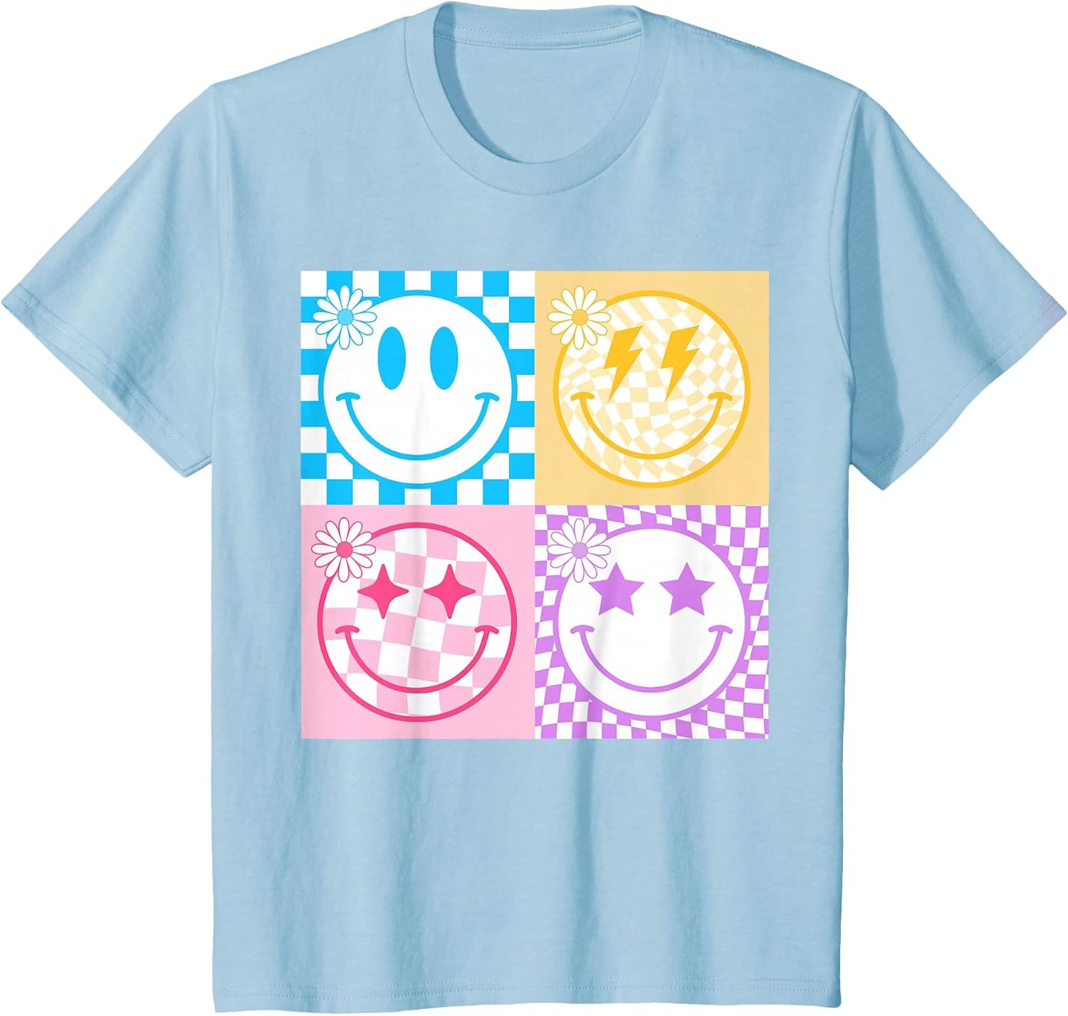 Retro Happy Smile Face Checkered Pattern Vibes Trendy Girls