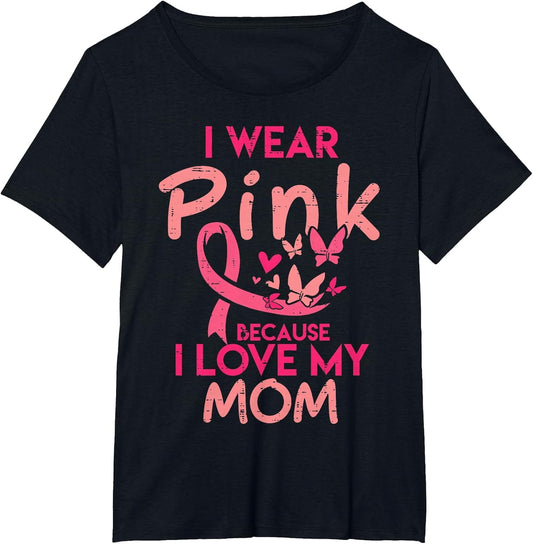 I Wear Pink I Love My Mom Kids Breast Cancer Awareness Boys