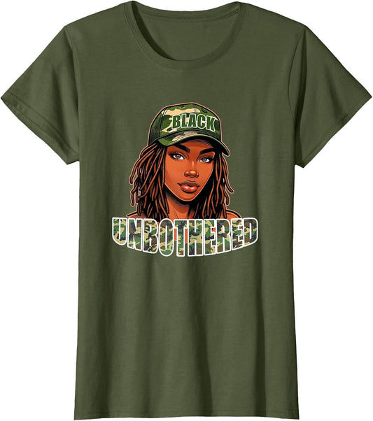 Unbothered Camo Hat Black Woman with Locs