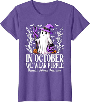in October We Wear Purple Domestic Violence Ghost Halloween