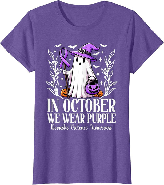 in October We Wear Purple Domestic Violence Ghost Halloween