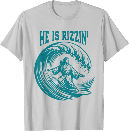 He is Rizzin Christian Jesus Surfing Funny Retro Vintage
