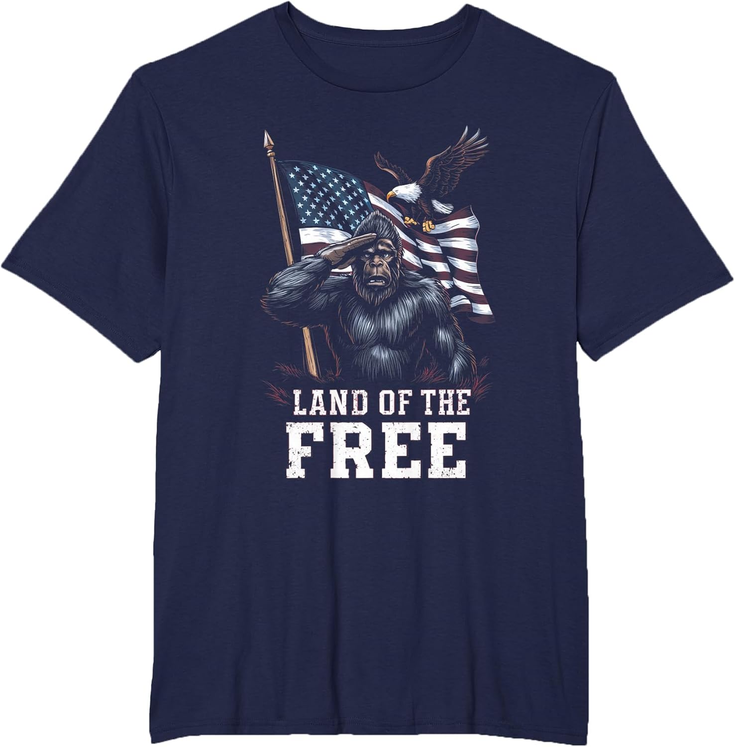 Patriotic Bigfoot and Eagle American Flag Land of The Free