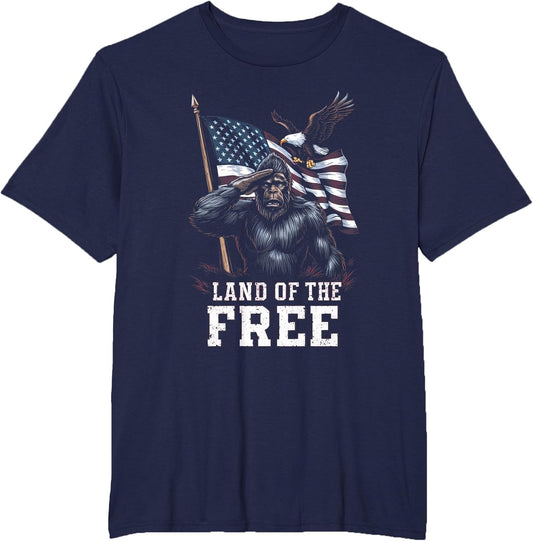 Patriotic Bigfoot and Eagle American Flag Land of The Free