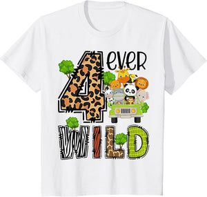 Kids Four Ever Wild 4 Year Old 4th Birthday Young Safari Zoo Bday