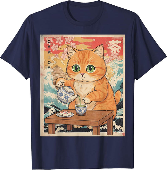 Funny Kawaii Cat Drinking Chai , Anime Gift