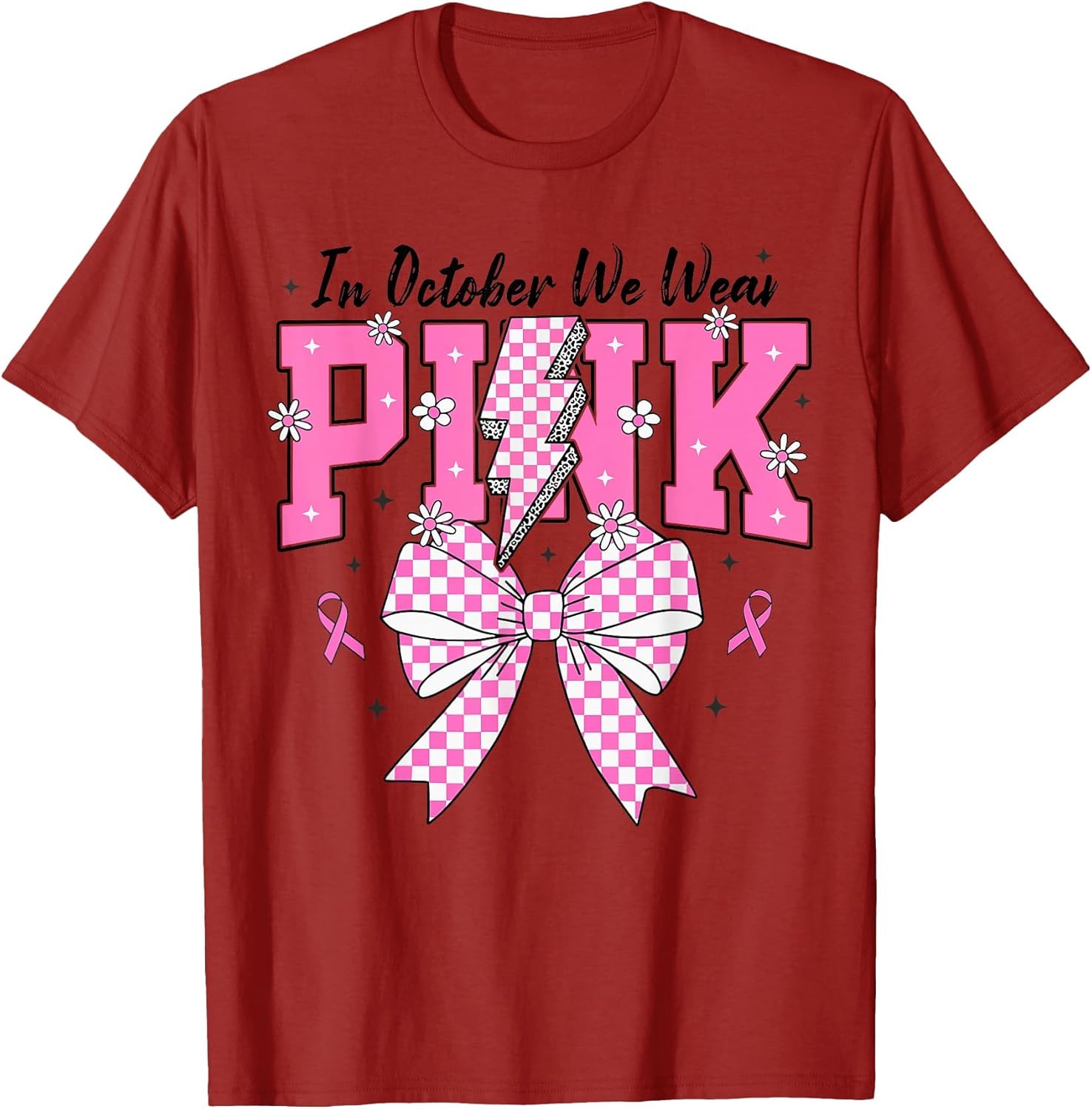 in October We Wear Pink Coquette Bow Breast Cancer Fight
