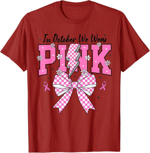 in October We Wear Pink Coquette Bow Breast Cancer Fight