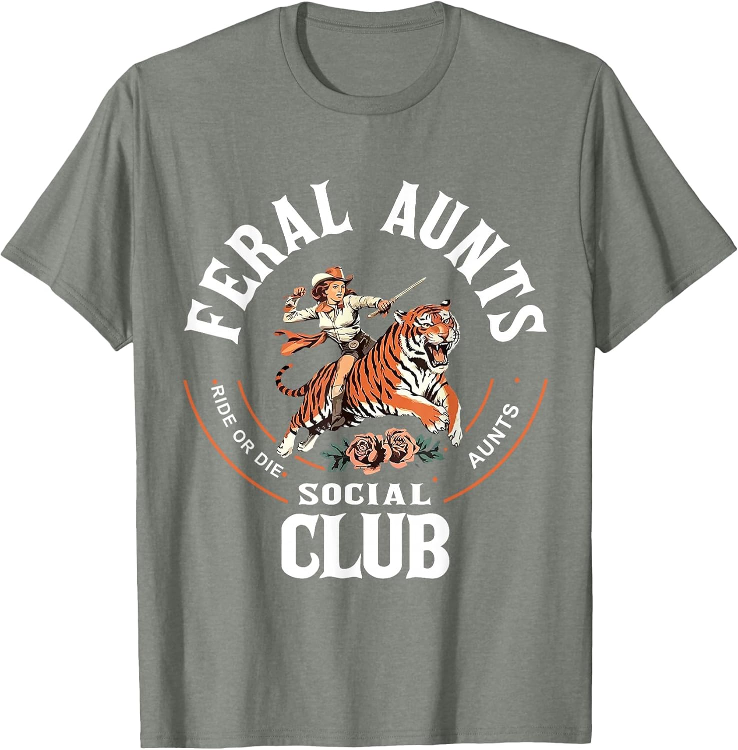 Feral Aunts Social Club Western Cowgirl Riding Tiger Retro