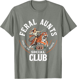 Feral Aunts Social Club Western Cowgirl Riding Tiger Retro