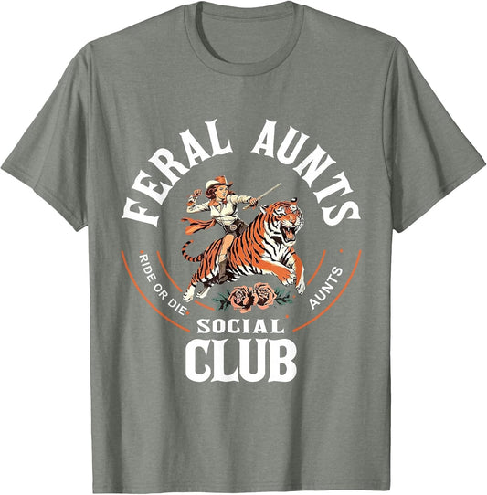 Feral Aunts Social Club Western Cowgirl Riding Tiger Retro