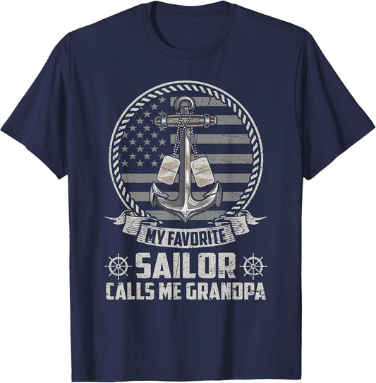 My Favorite Sailor Calls Me Grandpa Flag US Veteran Military