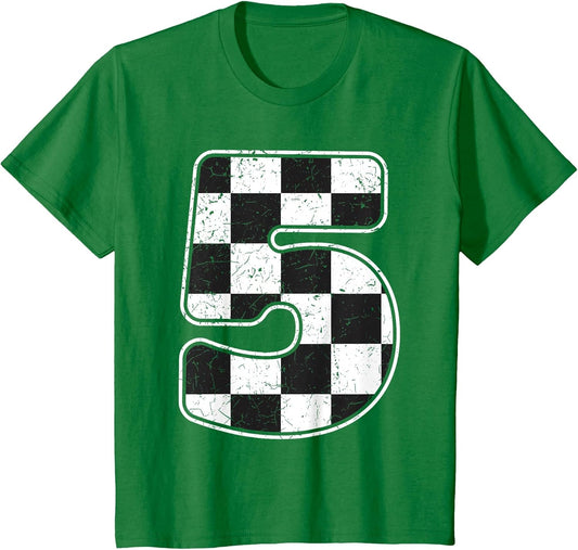 Kids Birthday Boy 5 Five Race Car 5th Birthday Racing Car Flag