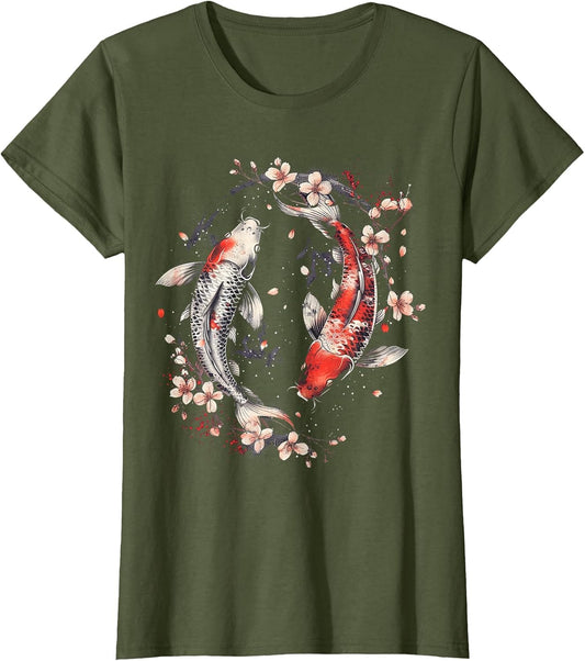 Cherry Blossom Koi Carp Fish Japanese Sakura Graphic Art