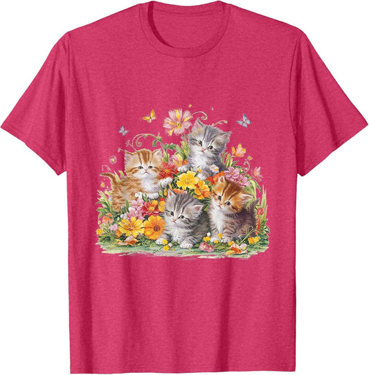 Floral Vintage Aesthetic Painted Kittens and Pressed Flower