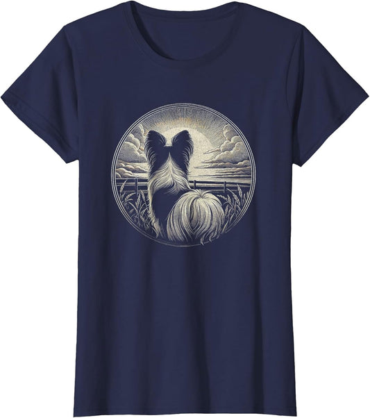 Vintage Papillon Dog Nature Scene Graphic Art Design