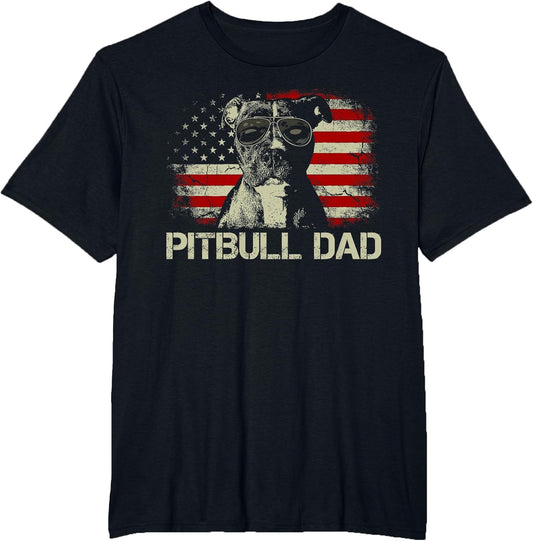 Best Pitbull Dad Ever Shirt Us Flag Vintage Fathers Day