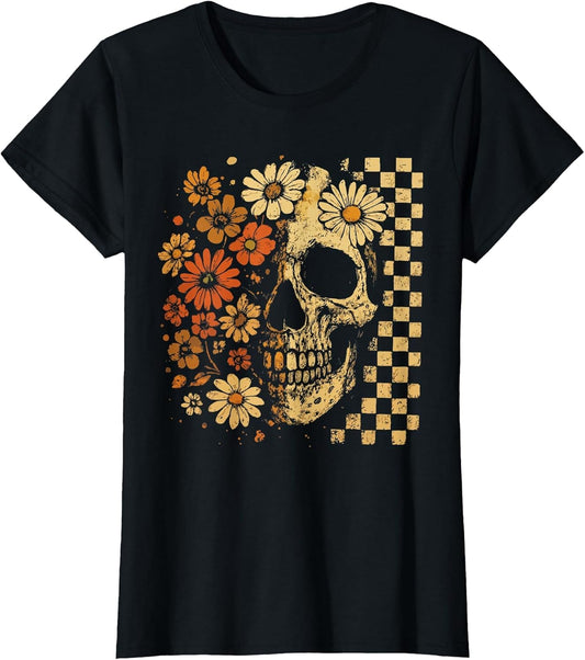 Floral Skull Grunge Retro Aesthetic Design