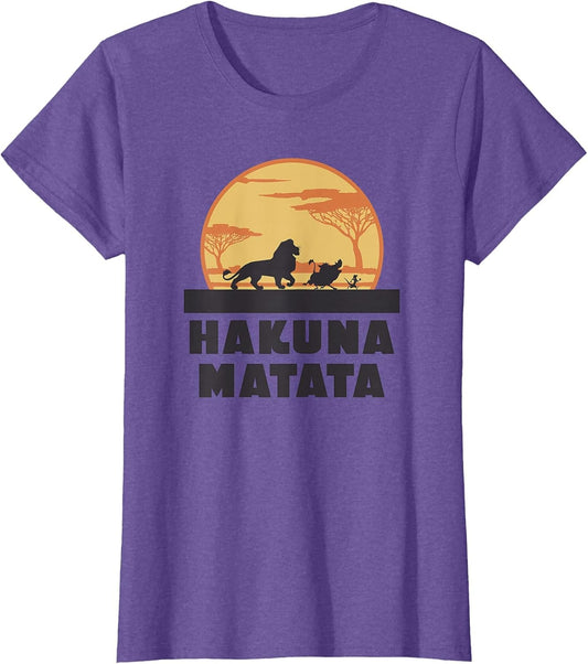 Disney The Lion King Hakuna Matata Crew Sideview Silhouettes , Women, Purple Heather, X-Small