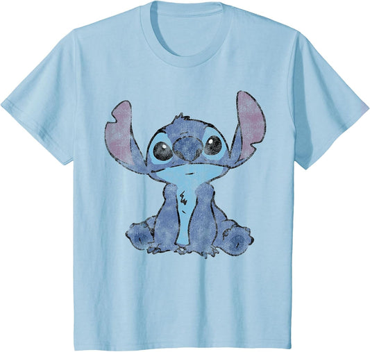 Disney Lilo & Stitch Distressed Stitch Portrait , Youth, Baby Blue, Large