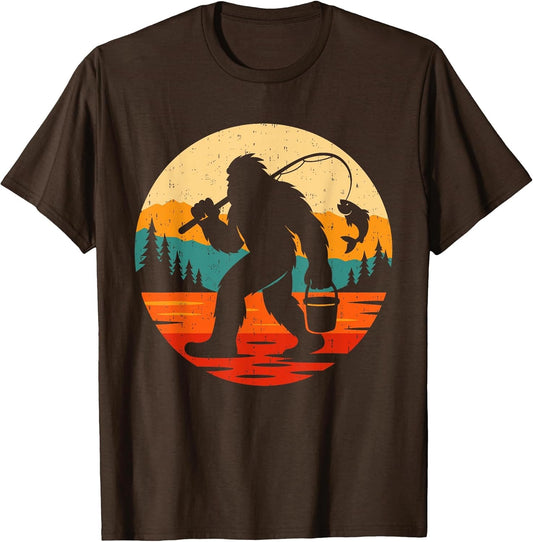 Bigfoot Fishing Funny Retro Sasquatch Fisherman Fish Lovers