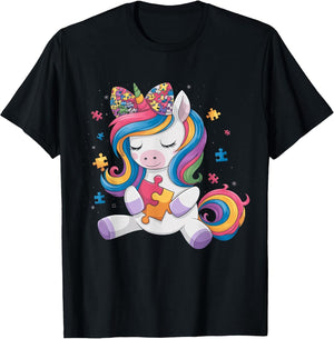 Cute Autism Awareness Toddler Girl Bow Unicorn Puzzle Piece