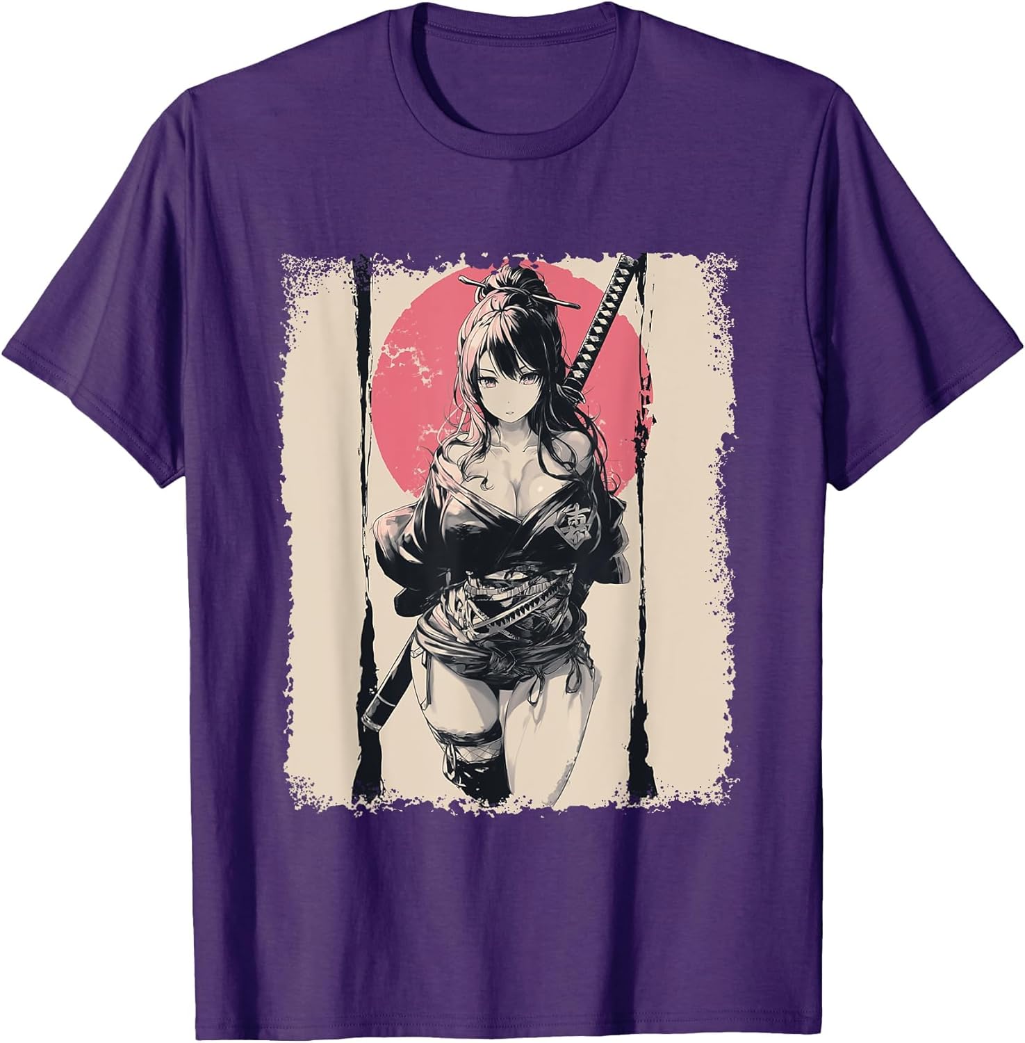 Sexy Anime Girl Japanese Samurai Red Sun