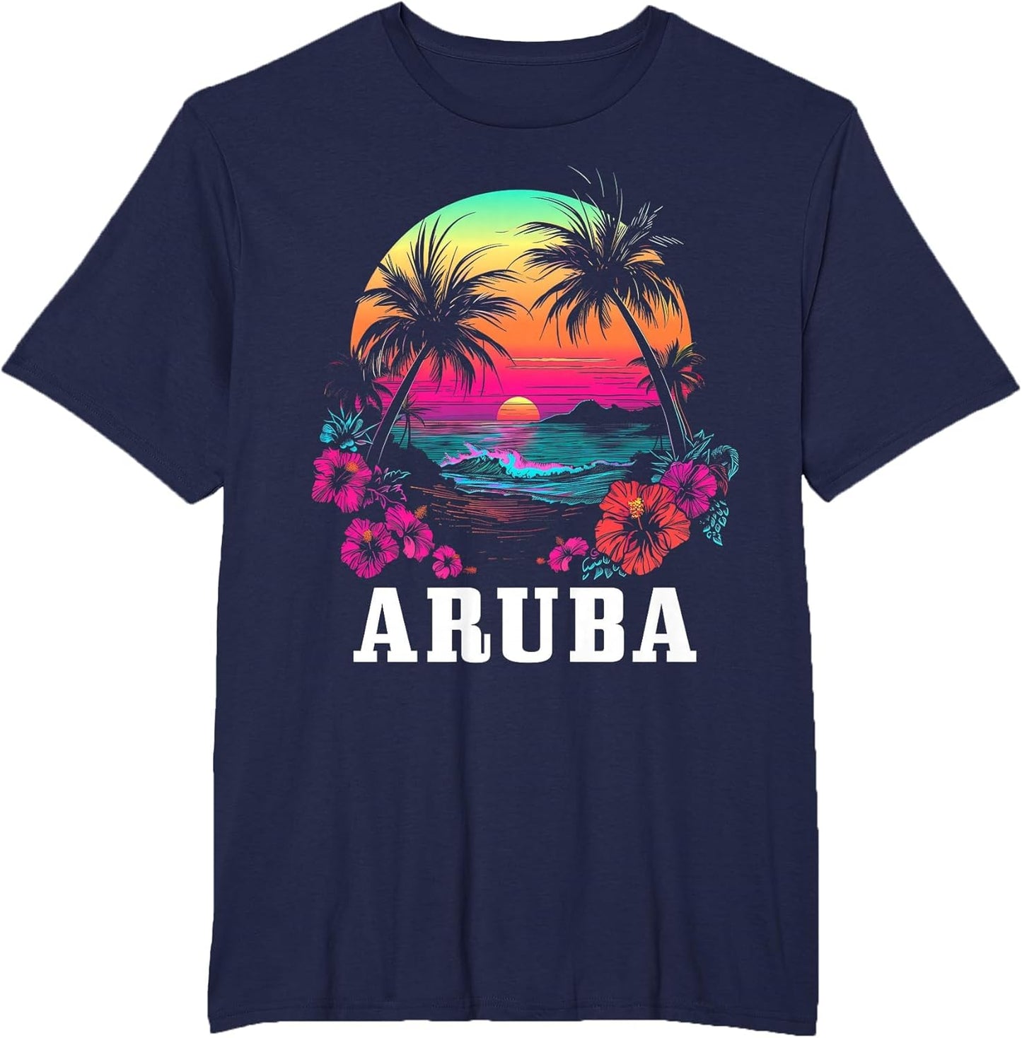 Aruba Vintage Souvenir Hibiscus Flowers Surfer Beach