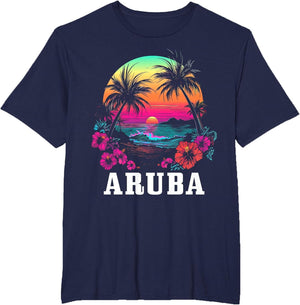 Aruba Vintage Souvenir Hibiscus Flowers Surfer Beach
