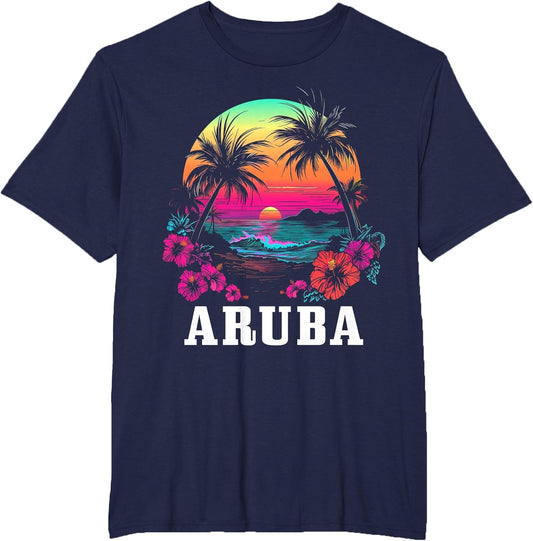 Aruba Vintage Souvenir Hibiscus Flowers Surfer Beach