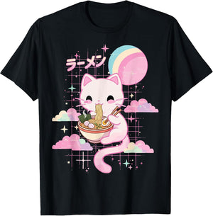 Cat Eating Ramen Kawaii Pink Anime