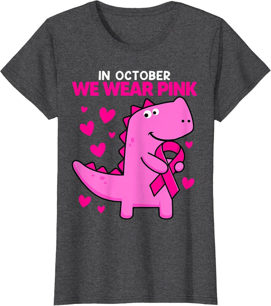 in October We Wear Pink Dinosaur T Rex Breast Cancer Toddler