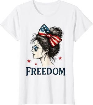 USA Flag Bow Messy Bun Girls Freedom American Flag Patriotic