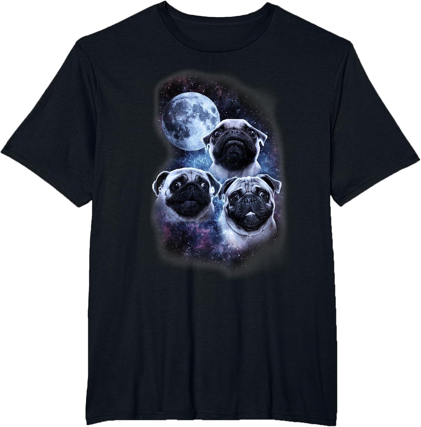 Cute Pug Design in Space, Full Moon, Stars, Milky Way