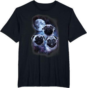 Cute Pug Design in Space, Full Moon, Stars, Milky Way