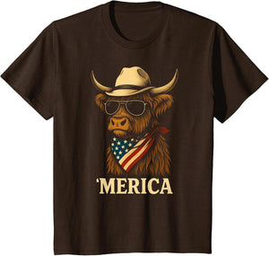 Highland Cow 4th July Merica America USA Cowboy Boys Girls