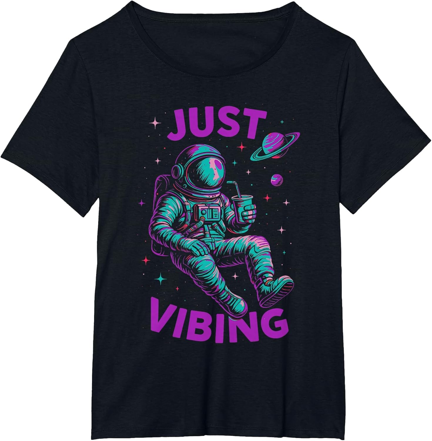 Astronaut Purple and Teal Shirts, Galaxy Just Vibing