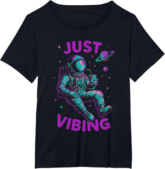 Astronaut Purple and Teal Shirts, Galaxy Just Vibing