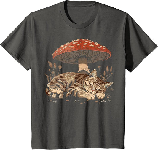 Cute Tabby Cat Gray Cat Cottagecore Aesthetic Mushroom