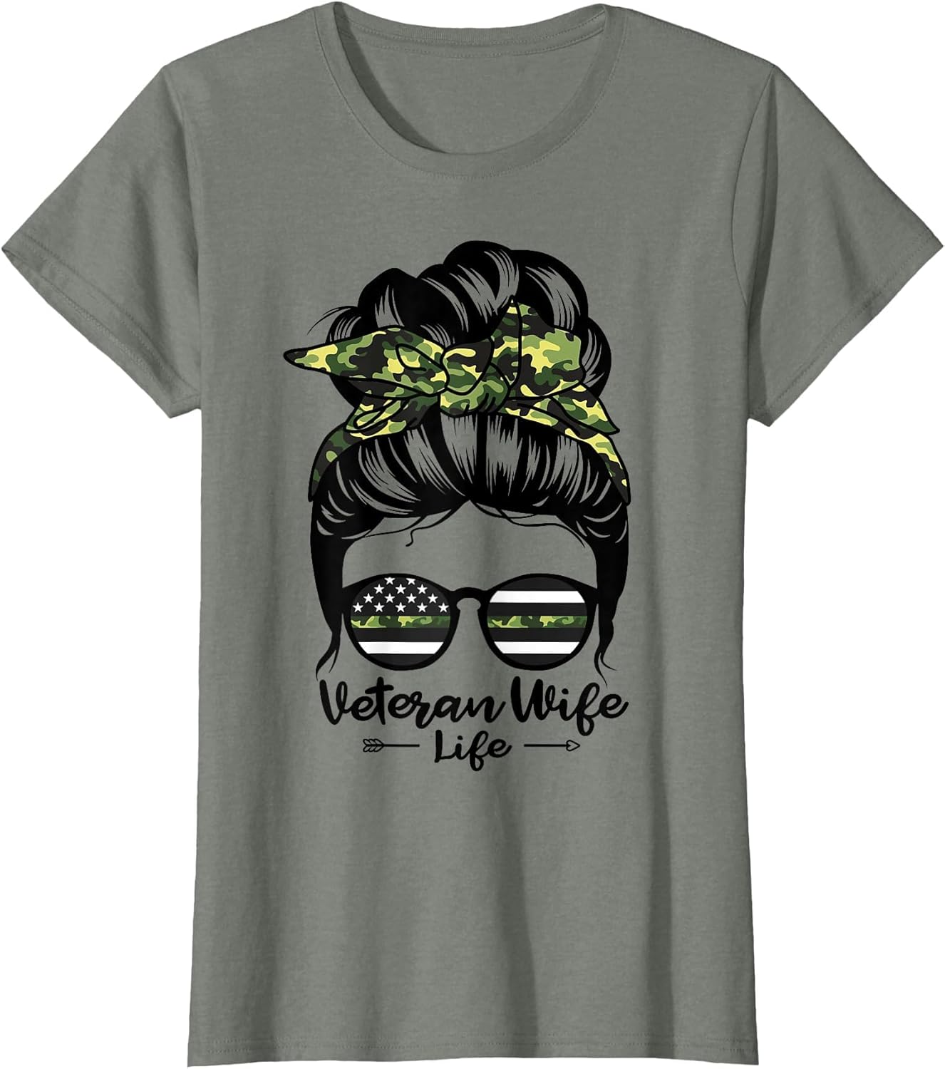 Veteran Wife Life Messy Bun Hair Funny Veteran Wife