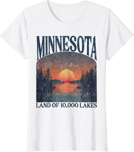 Minnesota Land of 10000 Lakes Sunset Nature Vintage Style