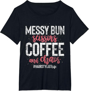 Messy Bun Scissors Coffee and Chaos Hairstylist