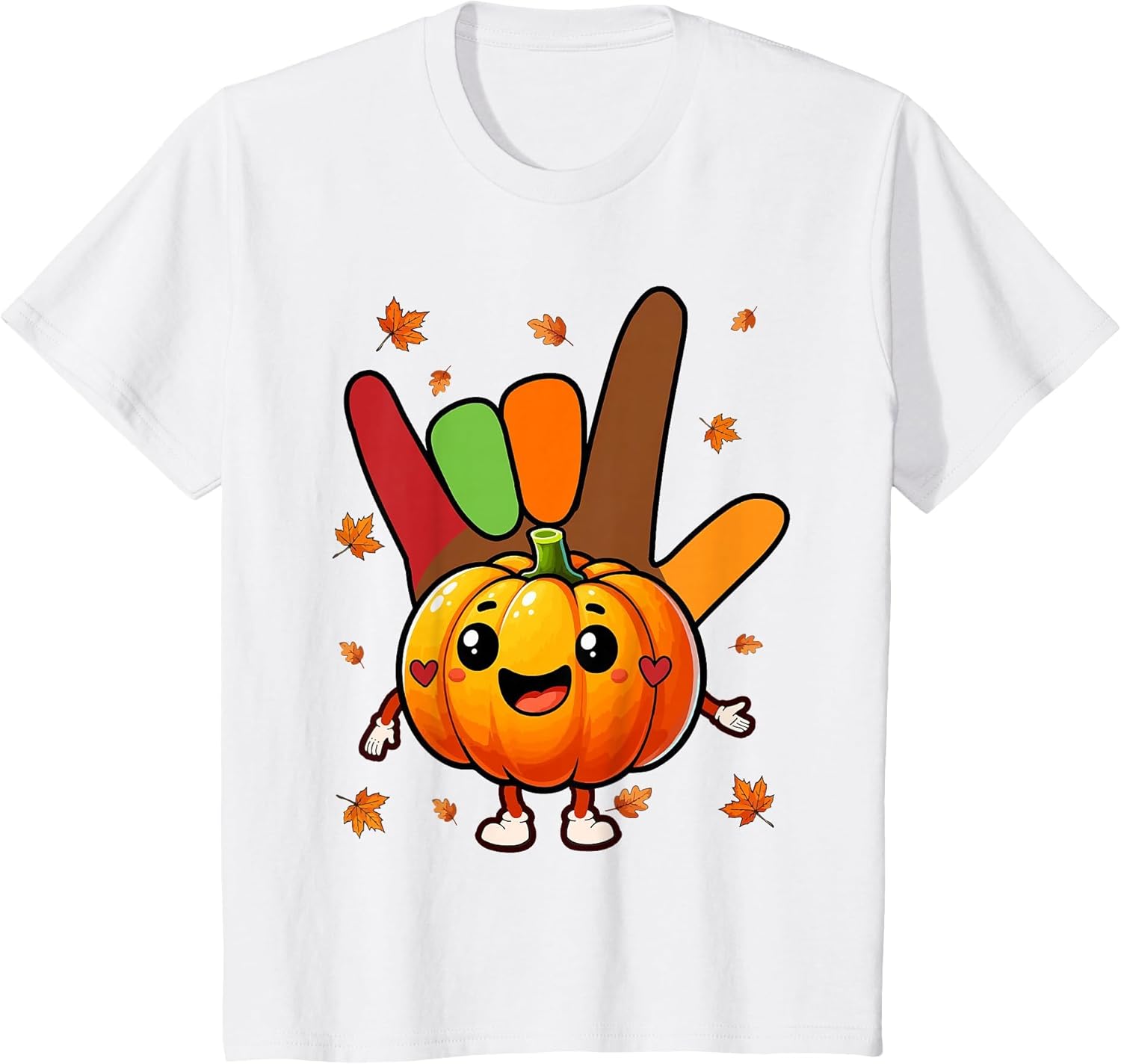 Thanksgiving Fall Pumpkin Hands Sign Language Lover Colorful