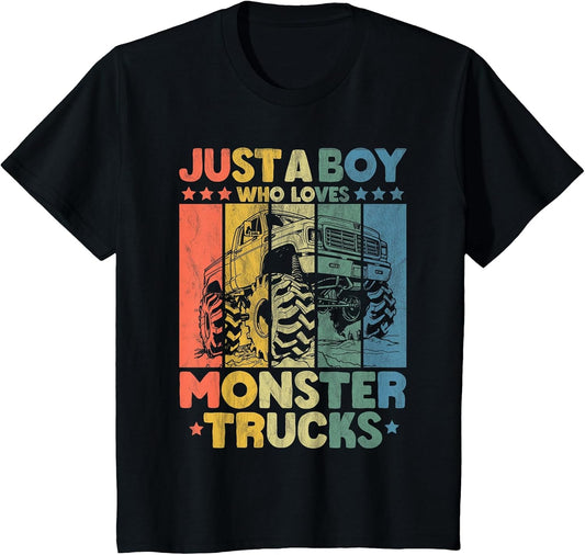 Just A Boy Who Loves Monster Trucks Retro Men Monster Truck