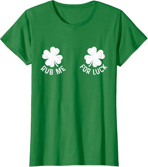 Rub Me for Luck Shamrock Boobs Funny St Patricks Day Humor
